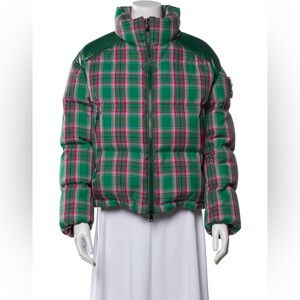 Moncler Green plaid down bomber jacket size small